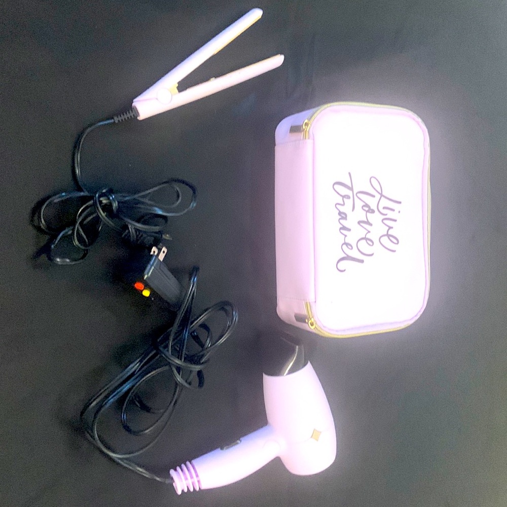 Perfect travel duo a mini flat iron & foldable hairdryer with padded carry case